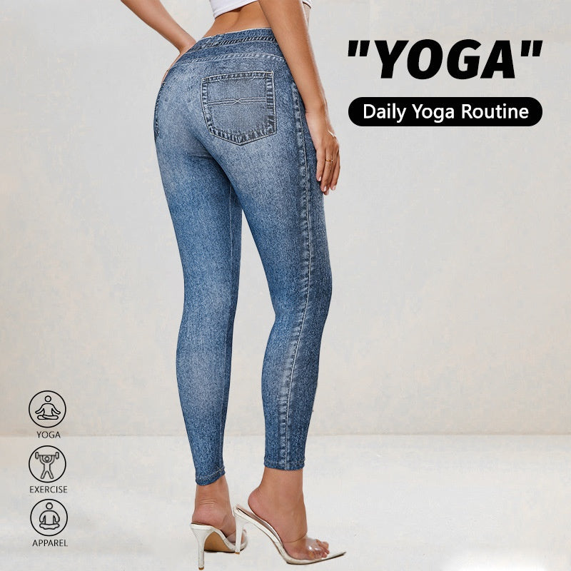 Retro Denim-Style Butt-Lifting Yoga Leggings – High Elastic Fit