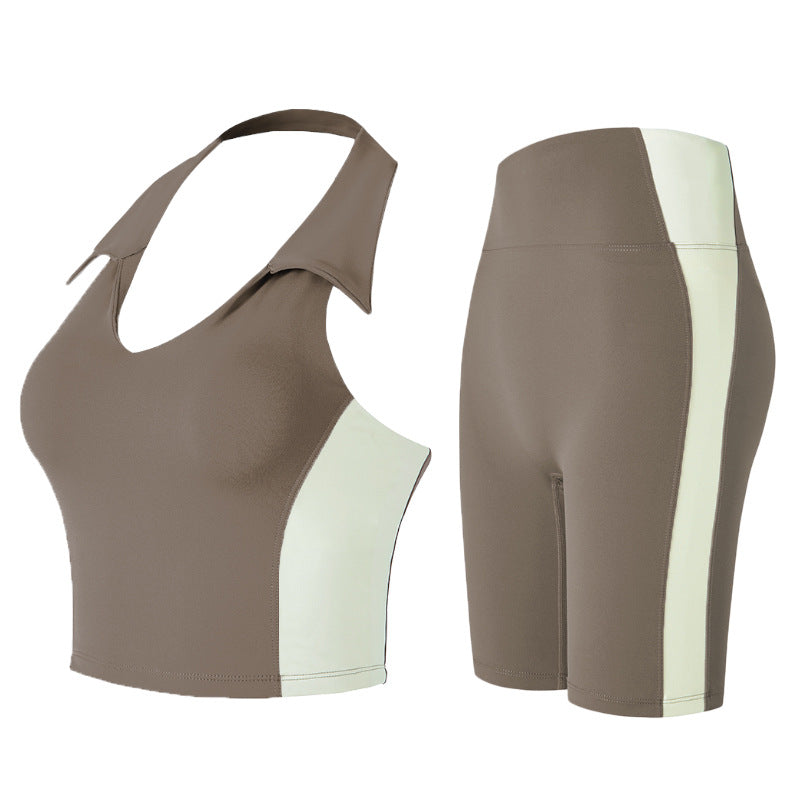 Women's Halterneck Yoga Vest – Contrasting Colours, Slimming Fit