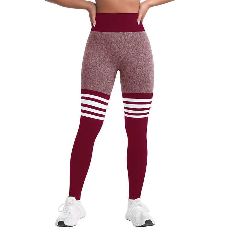 Women's High Waist Peach Hip Yoga Leggings – Seamless Striped Fitness Pants