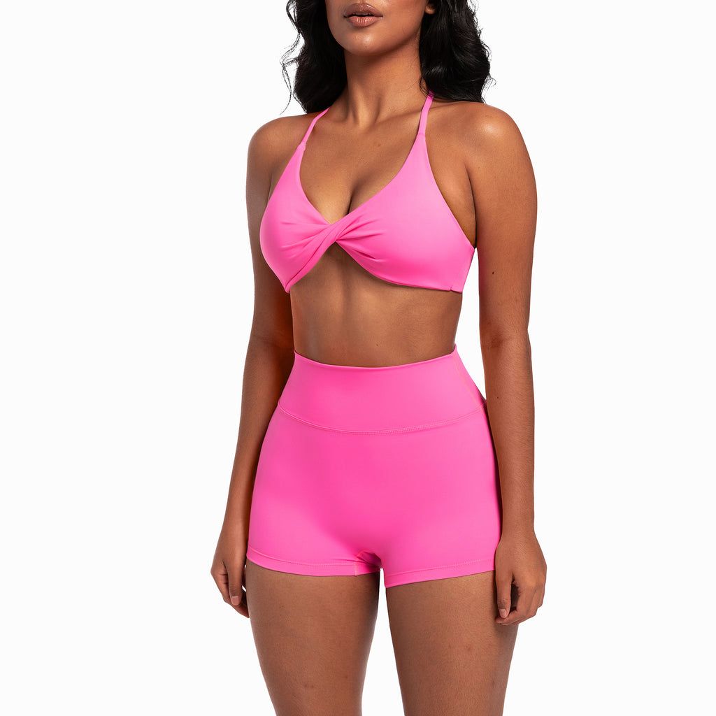 Women's Quick-Dry Yoga Bra & Peach Hip Shorts Set – High Waist Outdoor Fitness