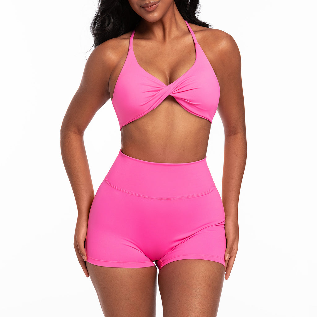 Women's Quick-Dry Yoga Bra & Peach Hip Shorts Set – High Waist Outdoor Fitness