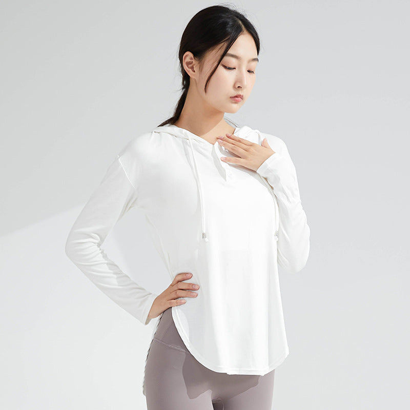 Women's Fast-Dry Long Sleeve Yoga Hoodie Top – Lightweight Fitness Pullover