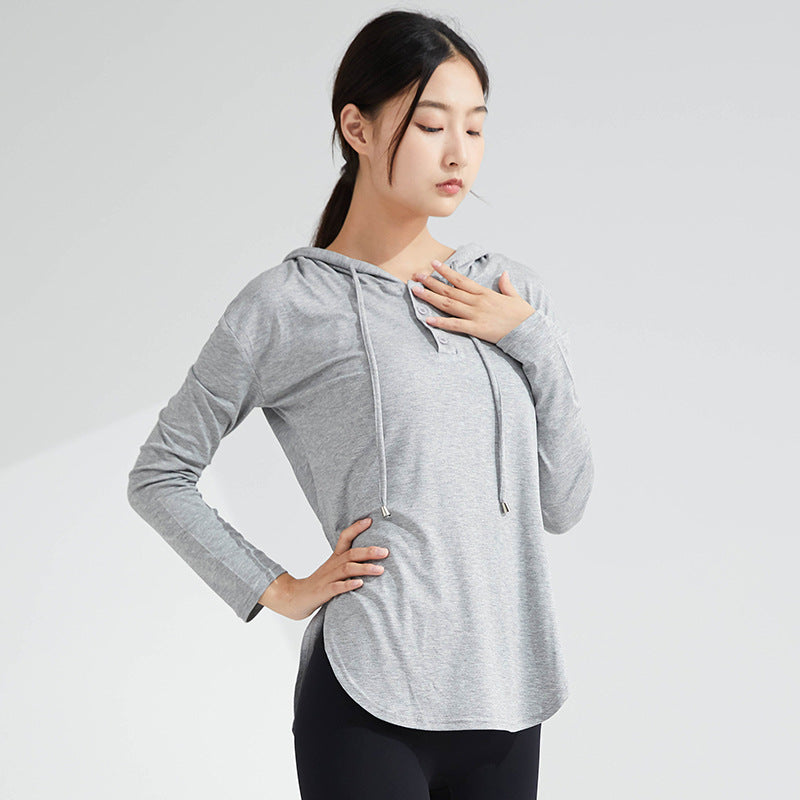 Women's Fast-Dry Long Sleeve Yoga Hoodie Top – Lightweight Fitness Pullover
