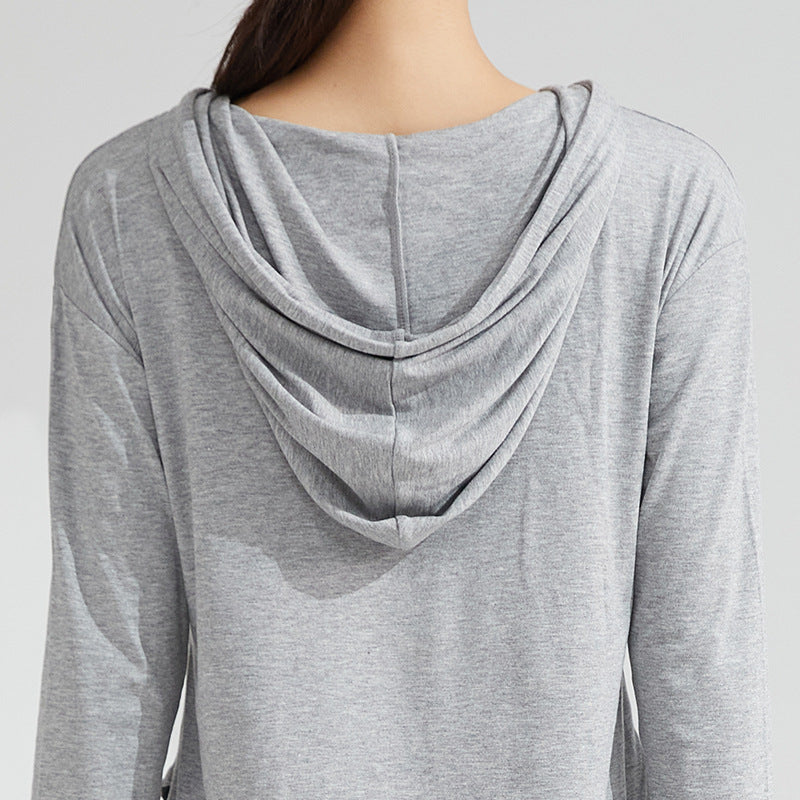 Women's Fast-Dry Long Sleeve Yoga Hoodie Top – Lightweight Fitness Pullover