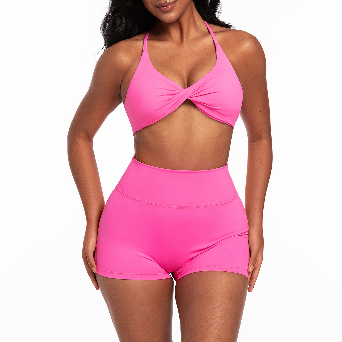 Women's Quick-Dry Yoga Bra & Peach Hip Shorts Set – High Waist Outdoor Fitness