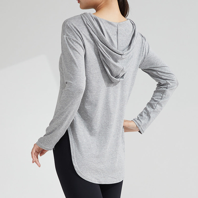 Women's Fast-Dry Long Sleeve Yoga Hoodie Top – Lightweight Fitness Pullover