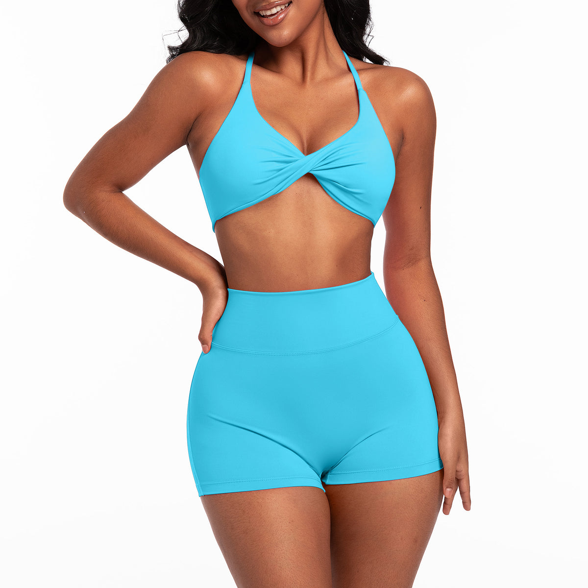 Women's Quick-Dry Yoga Bra & Peach Hip Shorts Set – High Waist Outdoor Fitness