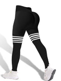 Women's High Waist Peach Hip Yoga Leggings – Seamless Striped Fitness Pants