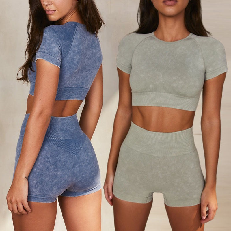 Women's Seamless Running & Yoga Suit – Short Sleeve Top & Shorts Set