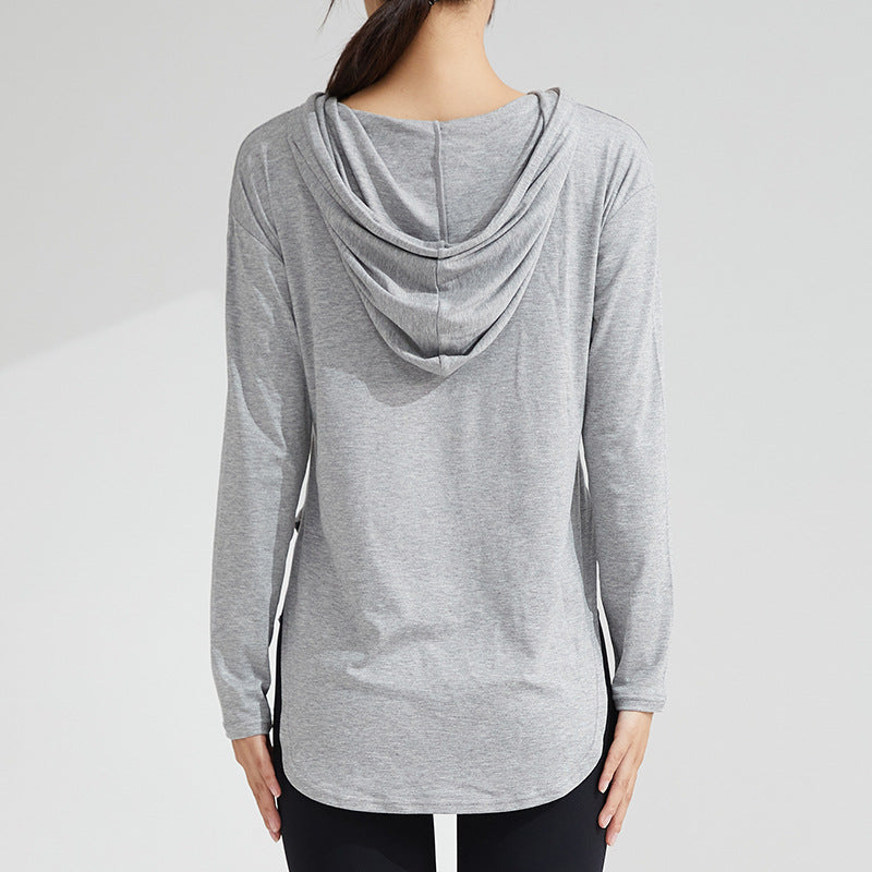 Women's Fast-Dry Long Sleeve Yoga Hoodie Top – Lightweight Fitness Pullover