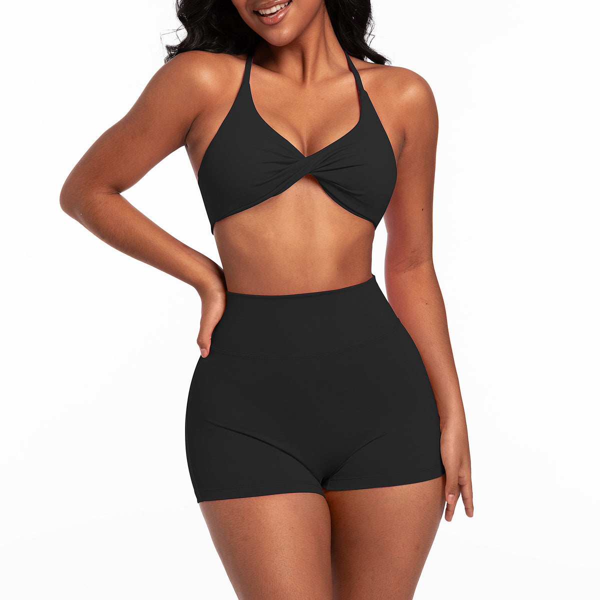 Women's Quick-Dry Yoga Bra & Peach Hip Shorts Set – High Waist Outdoor Fitness