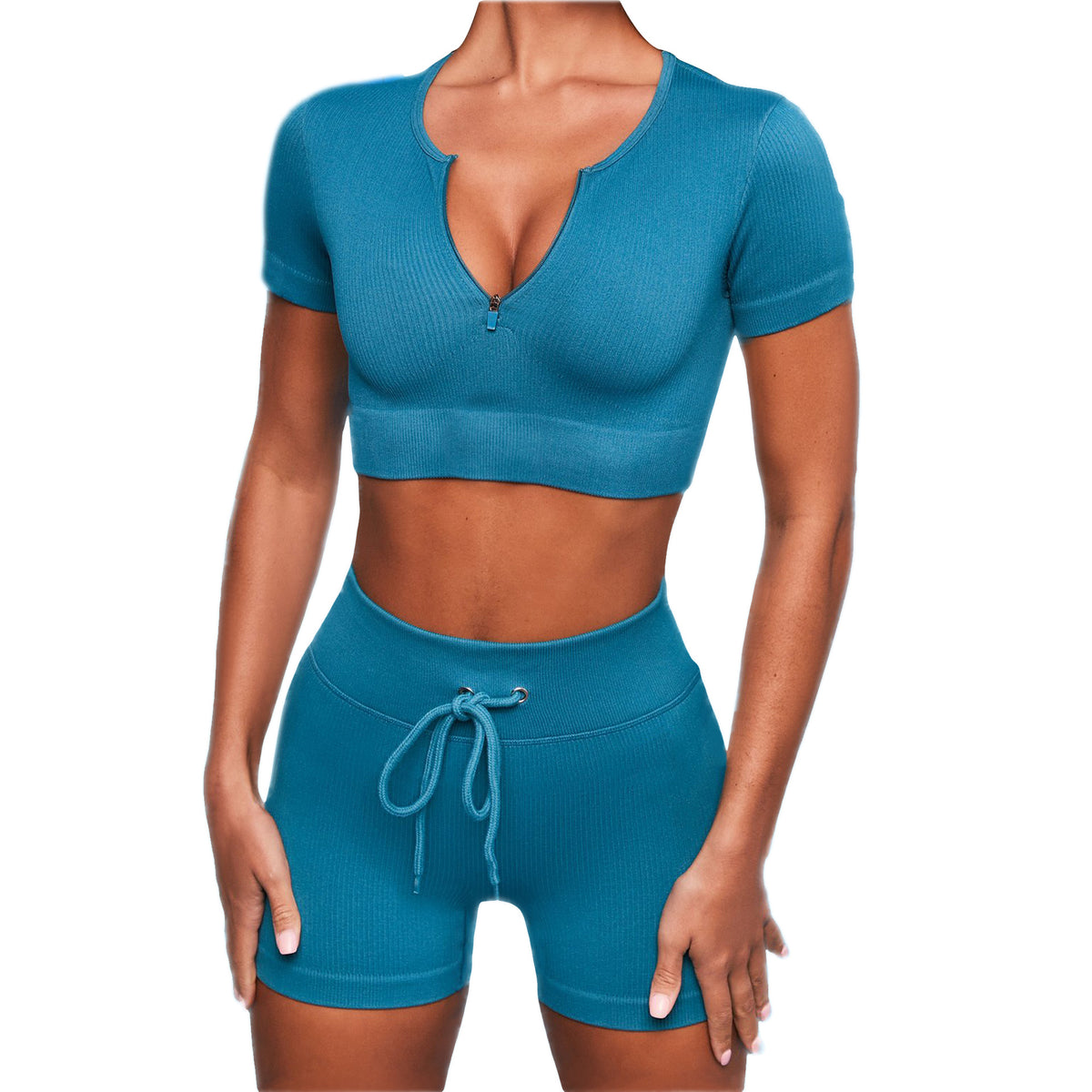 Women's Two-Piece Zipper Yoga Suit – Hip Lifting Running & Fitness Set