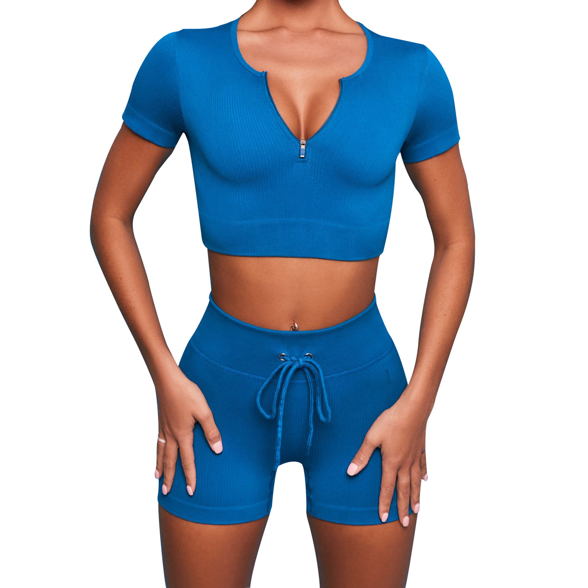 Women's Two-Piece Zipper Yoga Suit – Hip Lifting Running & Fitness Set