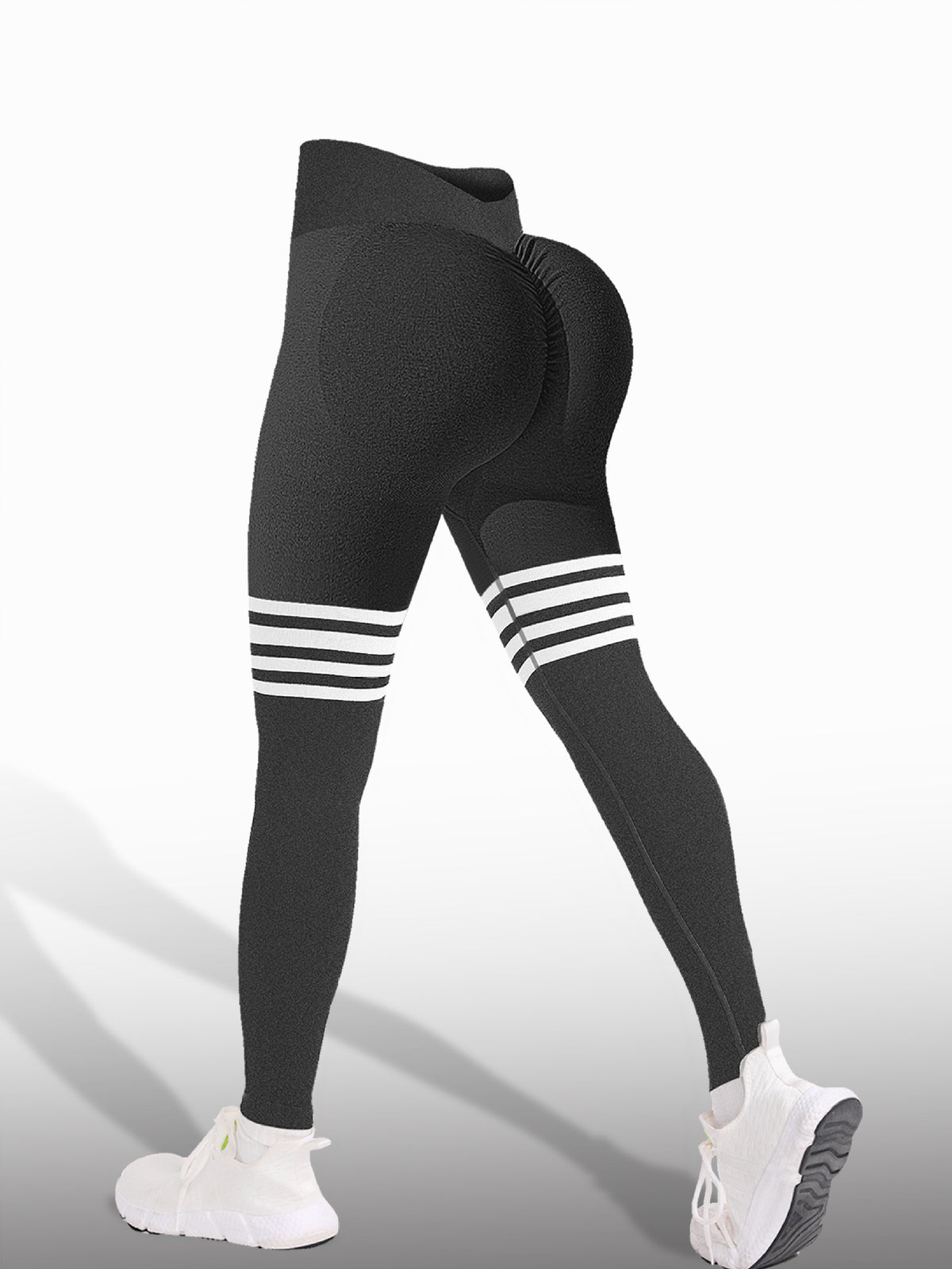 Women's High Waist Peach Hip Yoga Leggings – Seamless Striped Fitness Pants