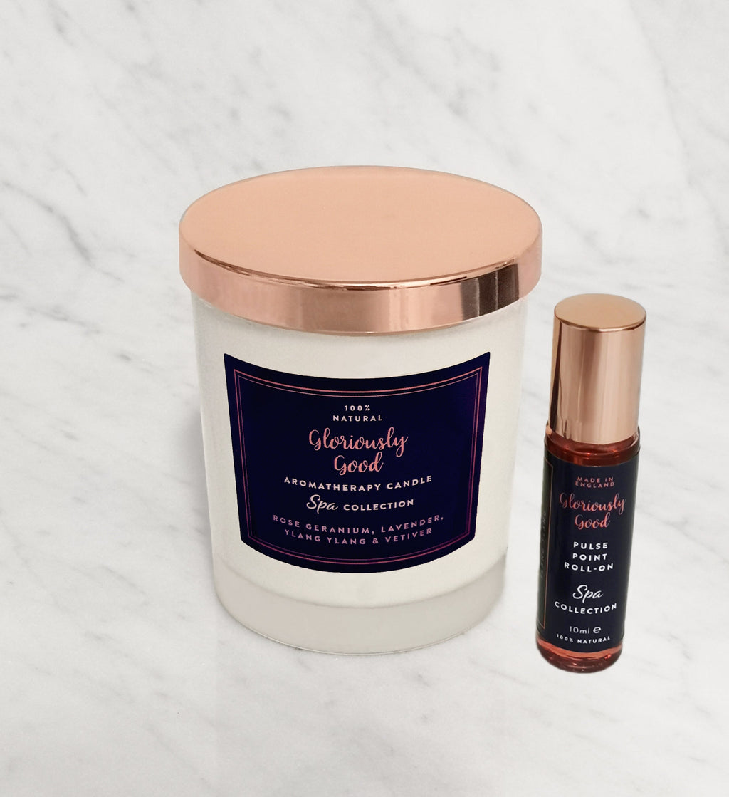 Rose Geranium Aromatherapy Gift Set | Candle & Roll-On Oil | Made in England